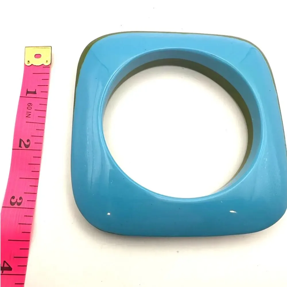 Square Chunky Blue Green Bangle Bracelet Plastic Retro Oversized Jewelry